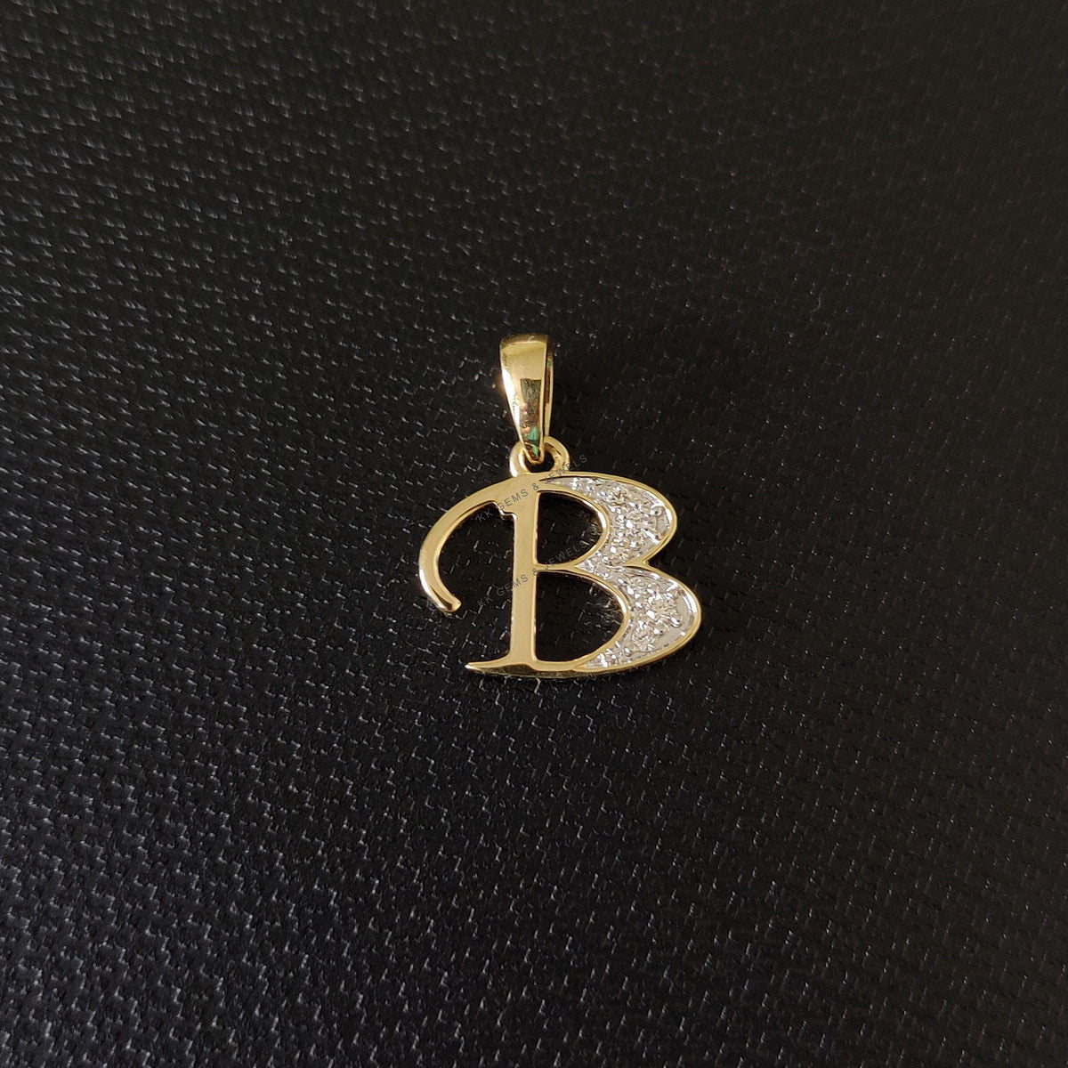 14K Solid Gold Initial B Diamond Pendant, Birthday Gift