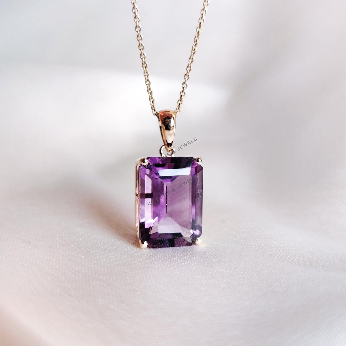 14K Solid Gold Natural Purple Amethyst Pendant: February Birthstone Jewelry