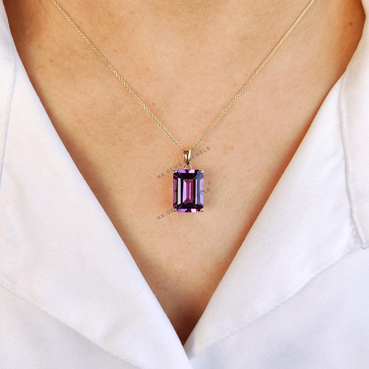 14K Solid Gold Natural Purple Amethyst Pendant: February Birthstone Jewelry