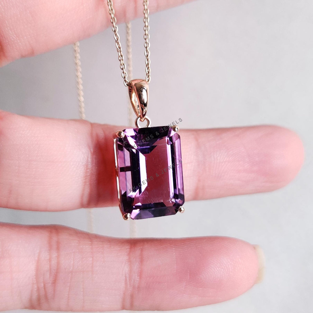14K Solid Gold Natural Purple Amethyst Pendant: February Birthstone Jewelry