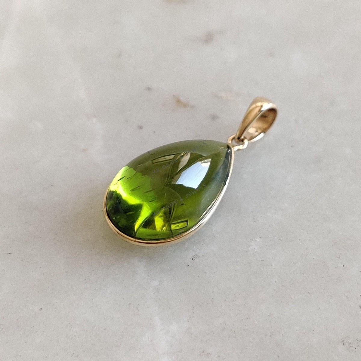14K Solid Yellow Gold Pear Natural Peridot Pendant, August Birthstone Necklace