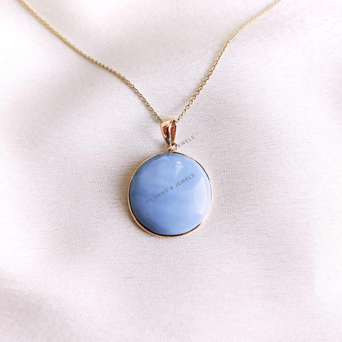 Natural Blue Opal Pendant, 14K Solid Yellow Gold Bezel Pendant, October Birthstone, Christmas Present
