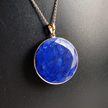 14K Solid Gold Natural Lapis Lazuli Pendant: Round Bezel Pendant, September Birthstone