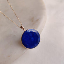 14K Solid Gold Natural Lapis Lazuli Pendant: Round Bezel Pendant, September Birthstone