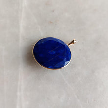 14K Solid Gold Natural Lapis Lazuli Pendant: Round Bezel Pendant, September Birthstone