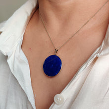 14K Solid Gold Natural Lapis Lazuli Pendant: Round Bezel Pendant, September Birthstone