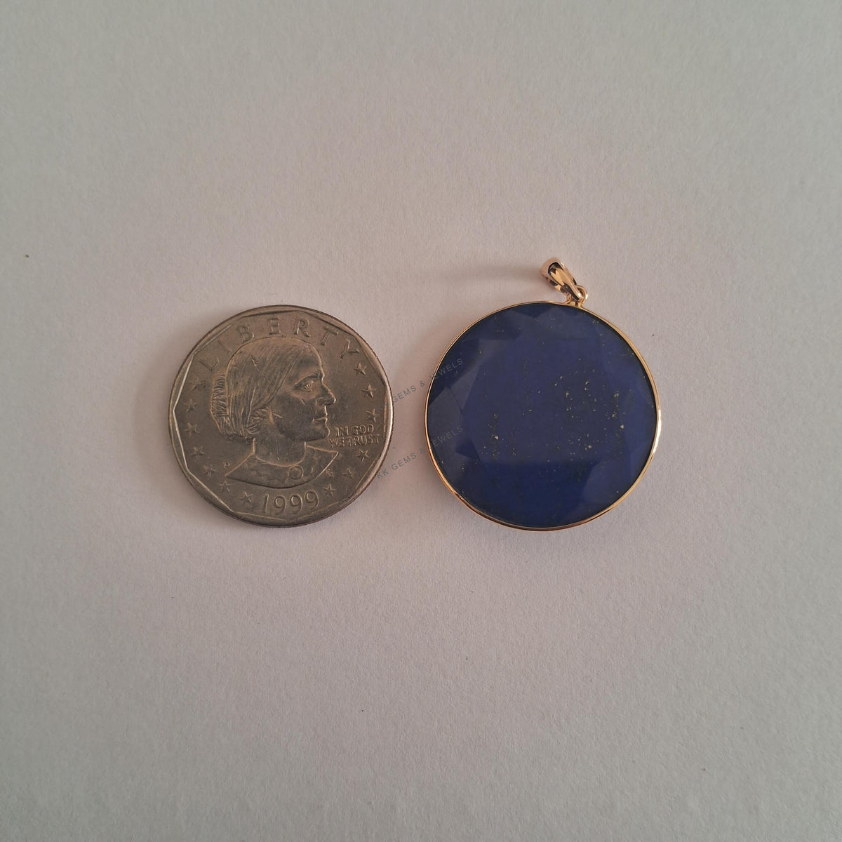 14K Solid Gold Natural Lapis Lazuli Pendant: Round Bezel Pendant, September Birthstone