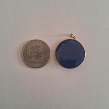 14K Solid Gold Natural Lapis Lazuli Pendant: Round Bezel Pendant, September Birthstone