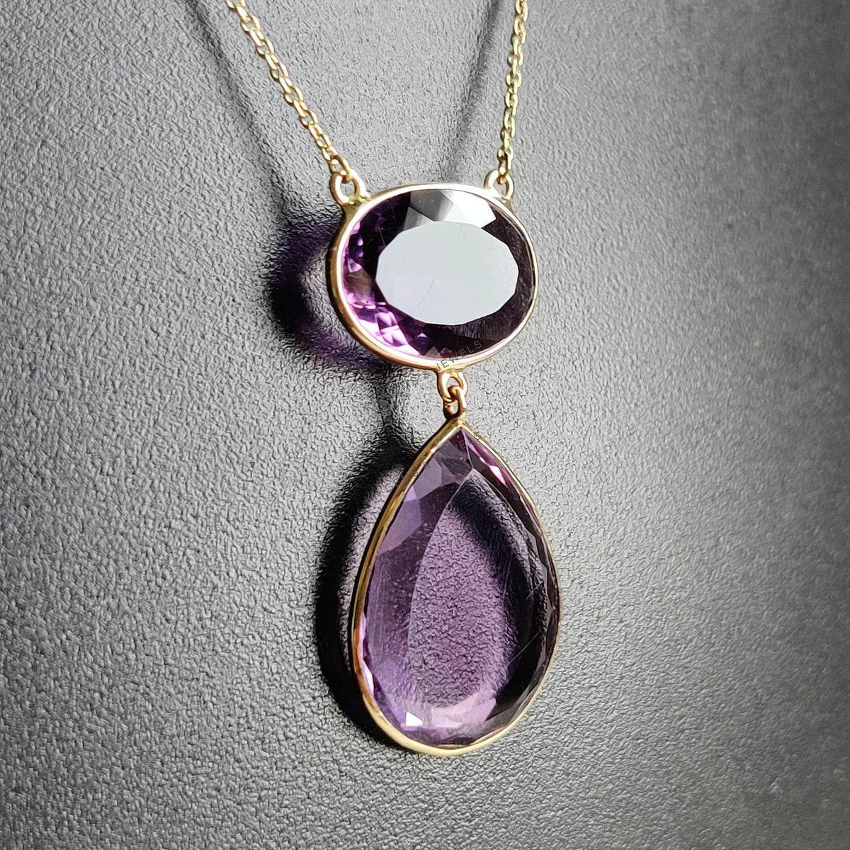 14K Solid Yellow Gold Natural Purple Amethyst Chain Necklace, February Birthstone