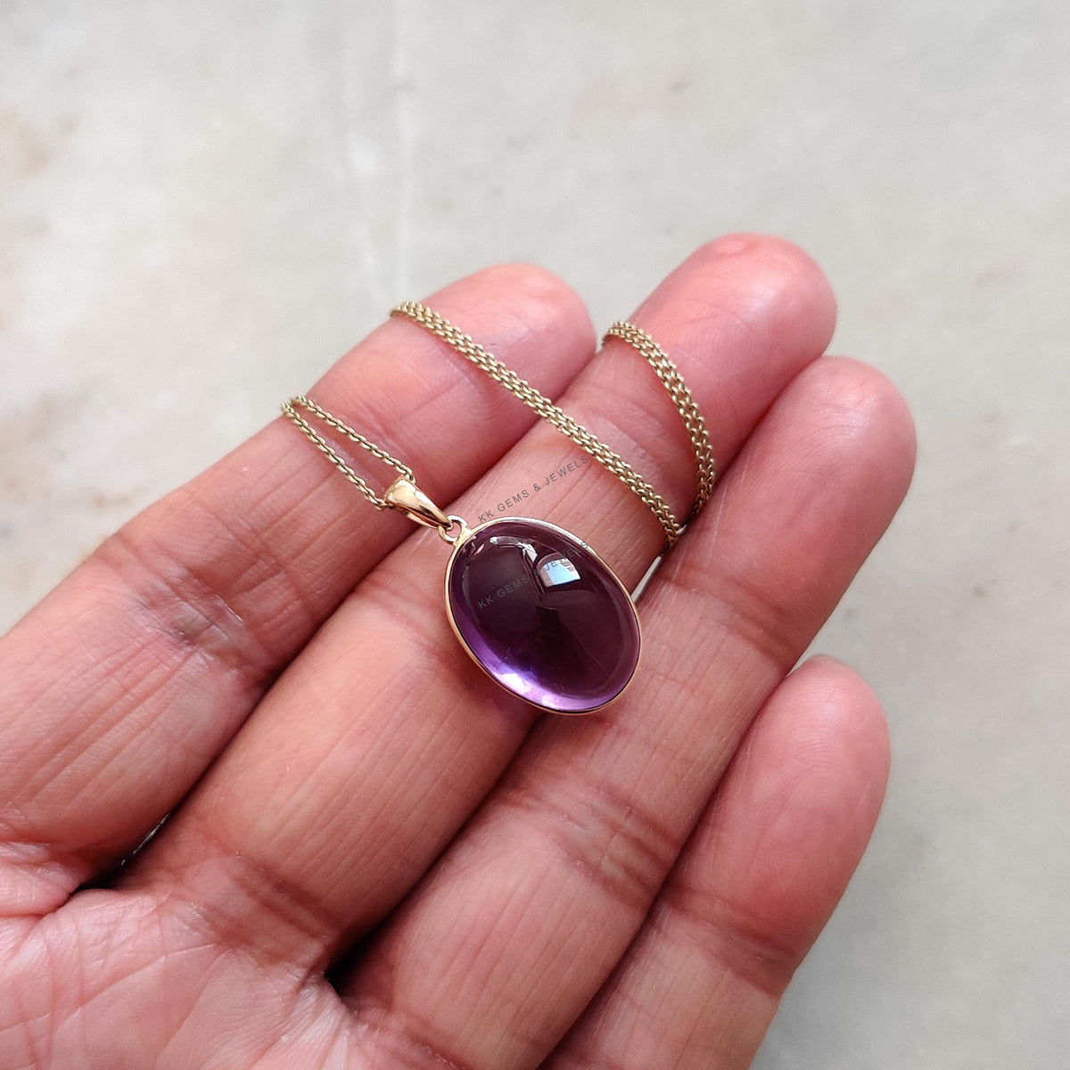 Natural Purple Amethyst Pendant, 14K Solid Yellow Gold Bezel Pendant, February Birthstone