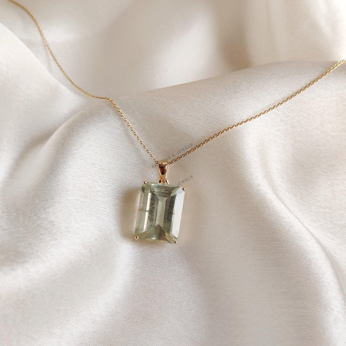 Natural Green Heliodor Pendant, 14K Solid Yellow Gold, March Birthstone