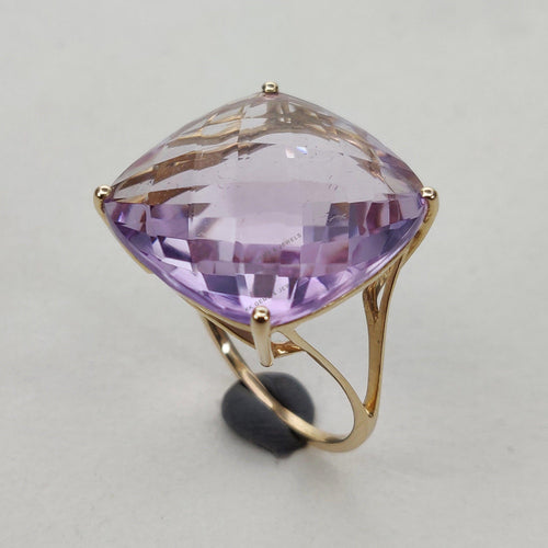 14K Solid Gold Natural Pink Amethyst Ring: Square February Birthstone