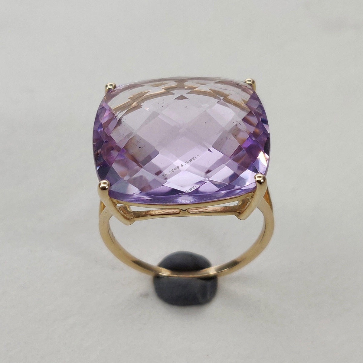 14K Solid Gold Natural Pink Amethyst Ring: Square February Birthstone