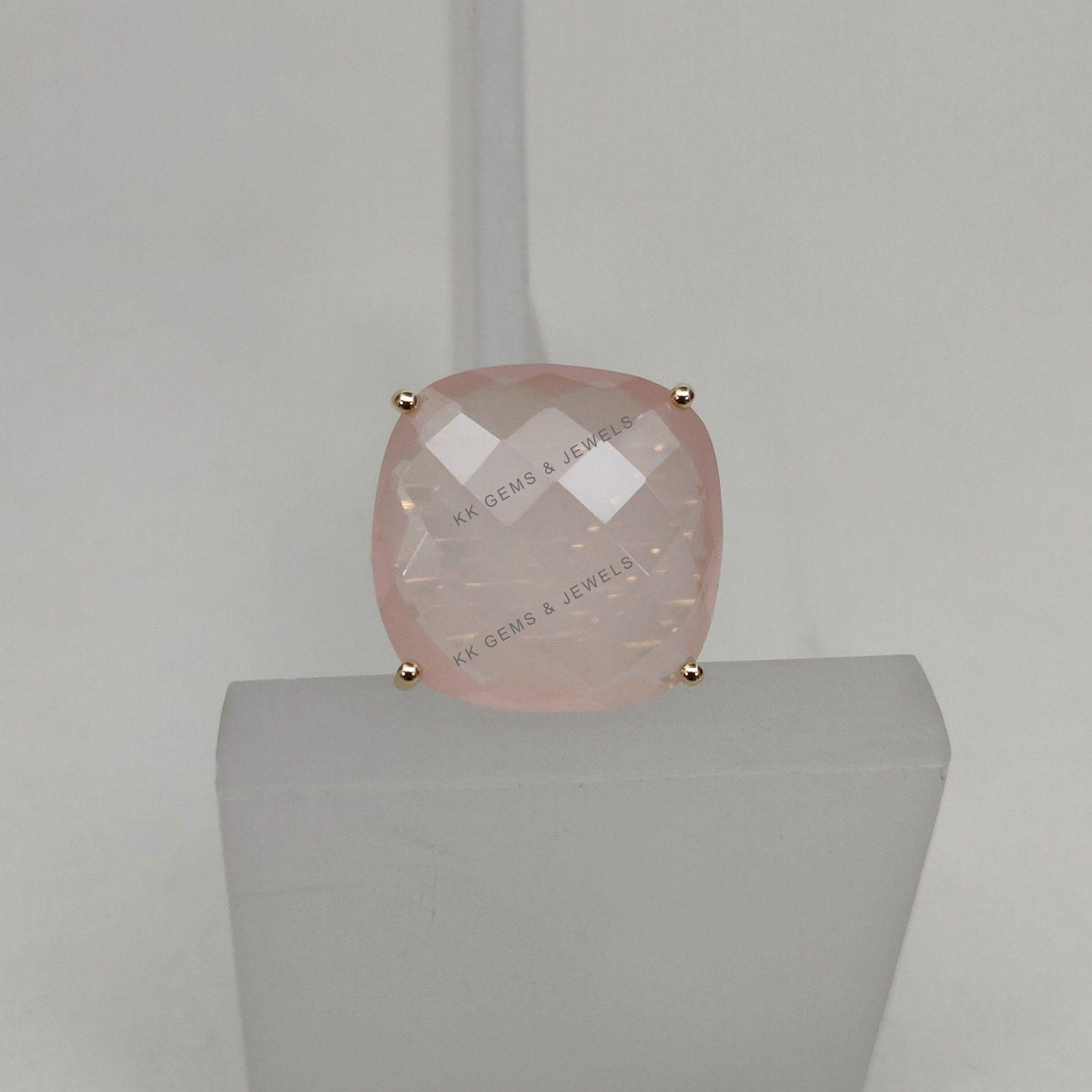 Natural Rose Quartz Ring: 14K Solid Yellow Gold, January Birthstone