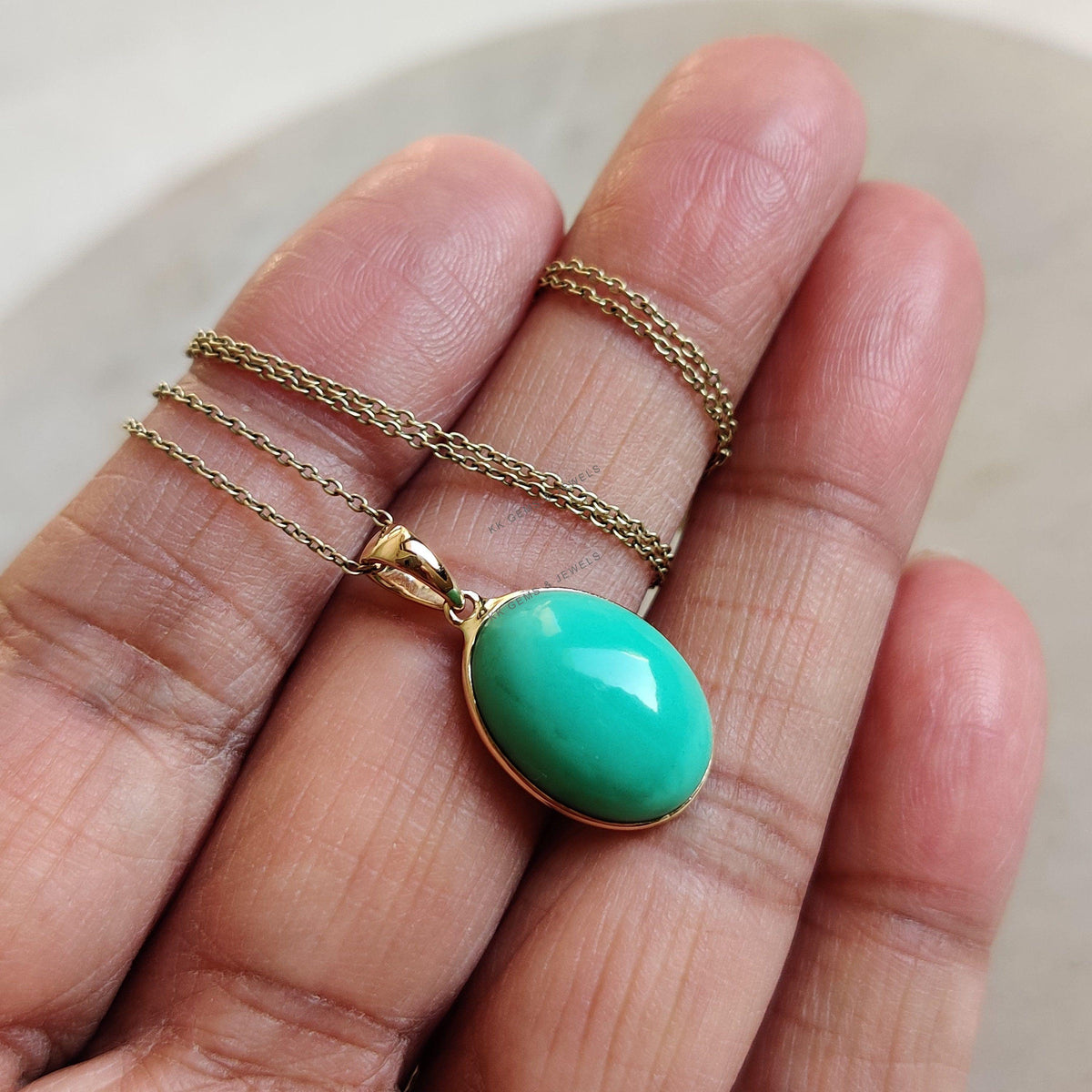 Natural Chrysoprase Pendant, 14K Solid Yellow Gold Bezel, May Birthstone