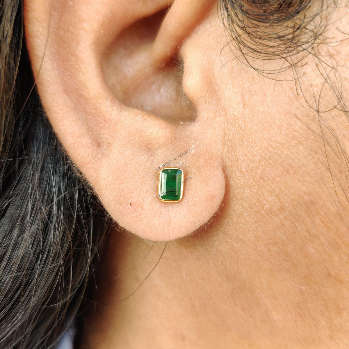 14K Solid Gold Natural Emerald Studs, May Birthstone