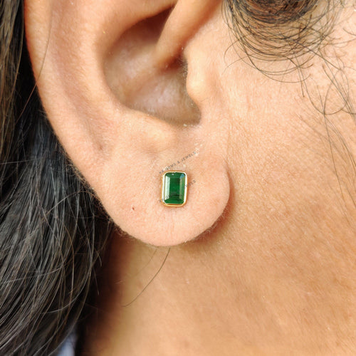 14K Solid Gold Natural Emerald Studs, May Birthstone