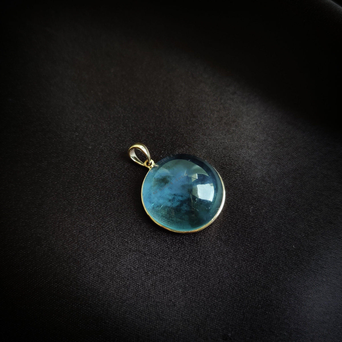 14K Solid Gold Round Natural Fluorite Pendant, Bezel Setting, March Birthstone