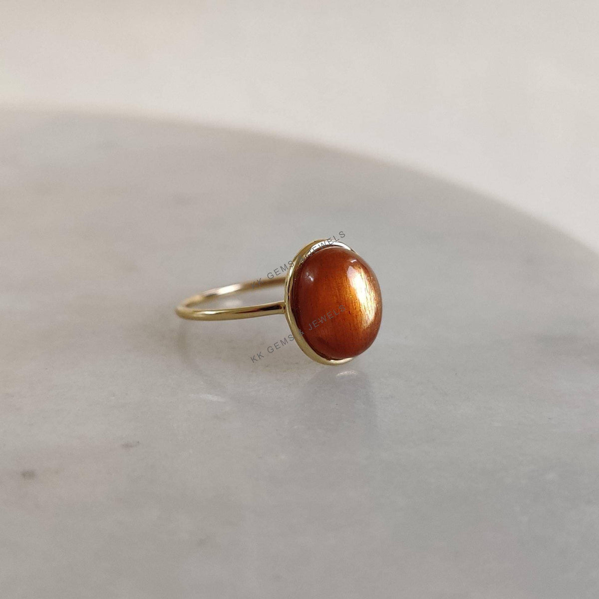Natural Sunstone Ring, 14K Solid Yellow Gold Ring, July Birthstone Ring