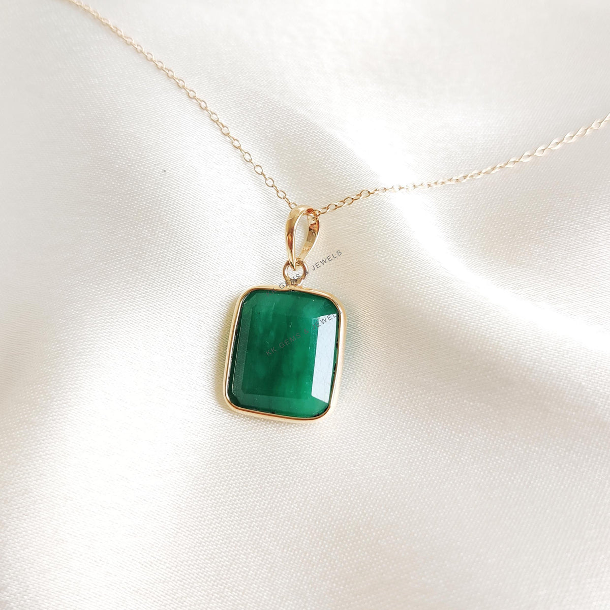 Natural Emerald Pendant, 14K Solid Yellow Gold, Octagon May Birthstone Pendant