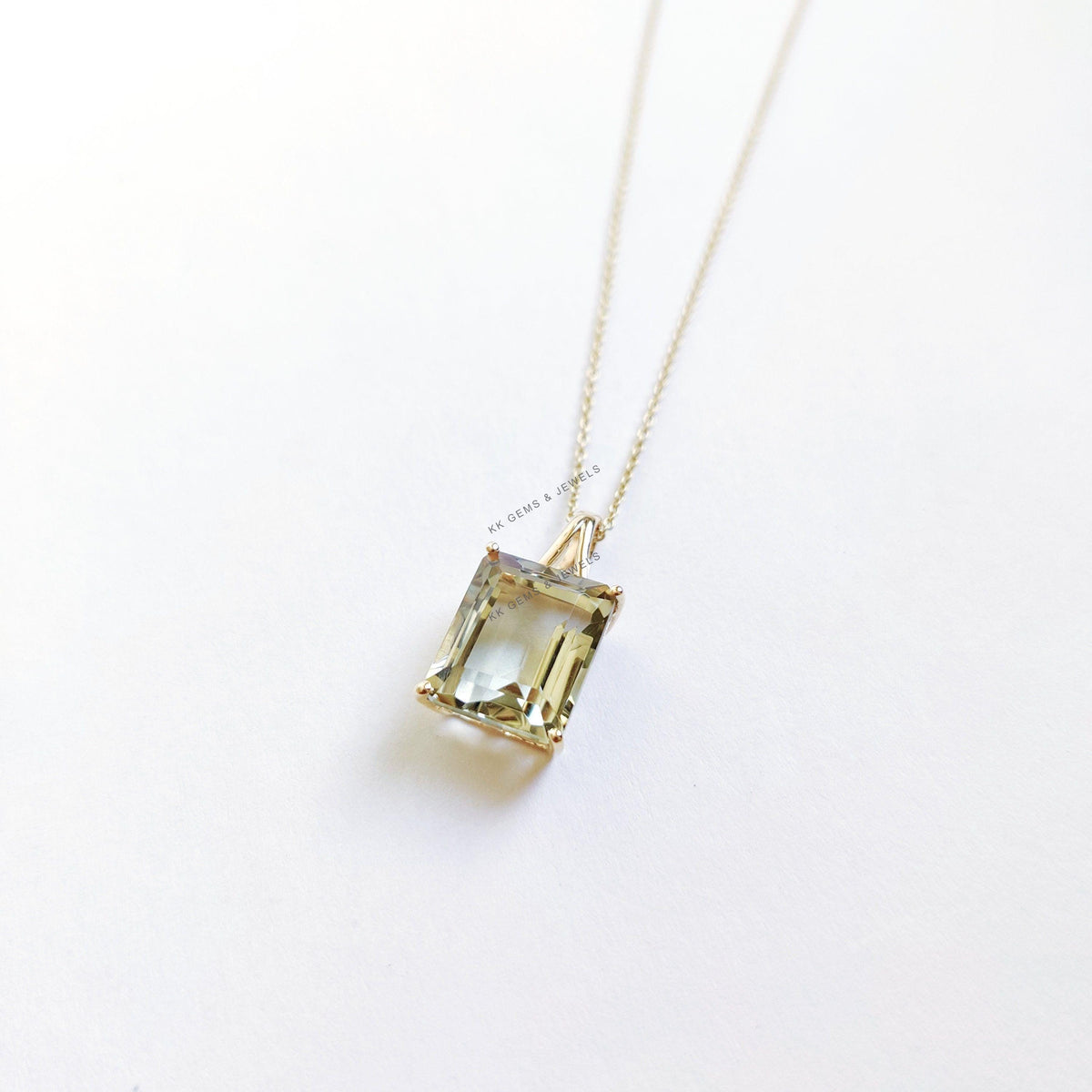 Natural Green Amethyst Pendant, 14K Solid Gold Octagon Pendant, February Birthstone