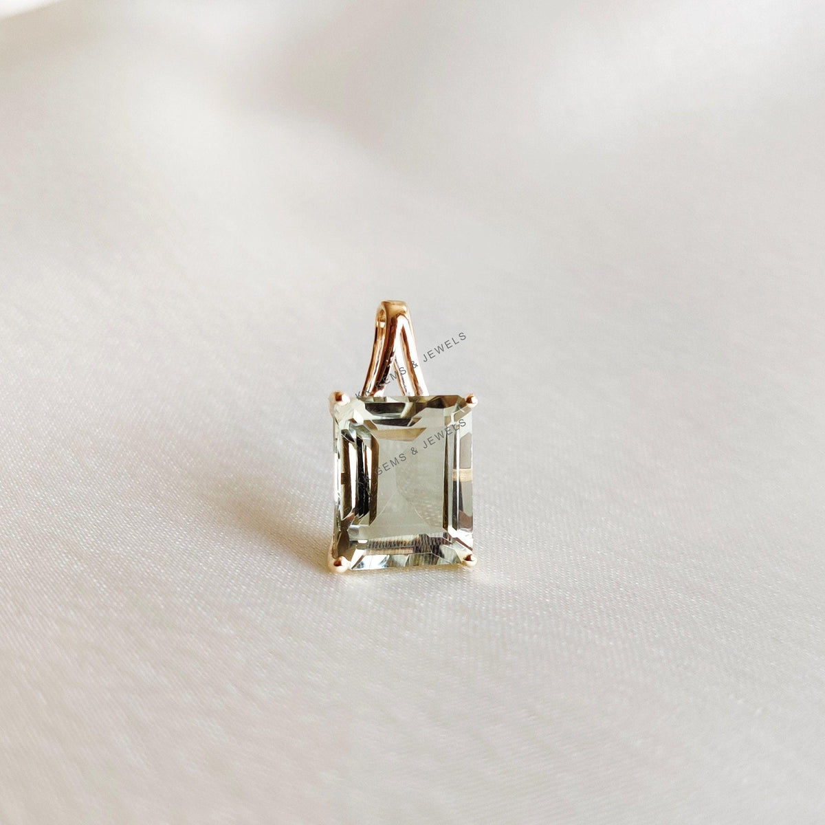 Natural Green Amethyst Pendant, 14K Solid Gold Octagon Pendant, February Birthstone