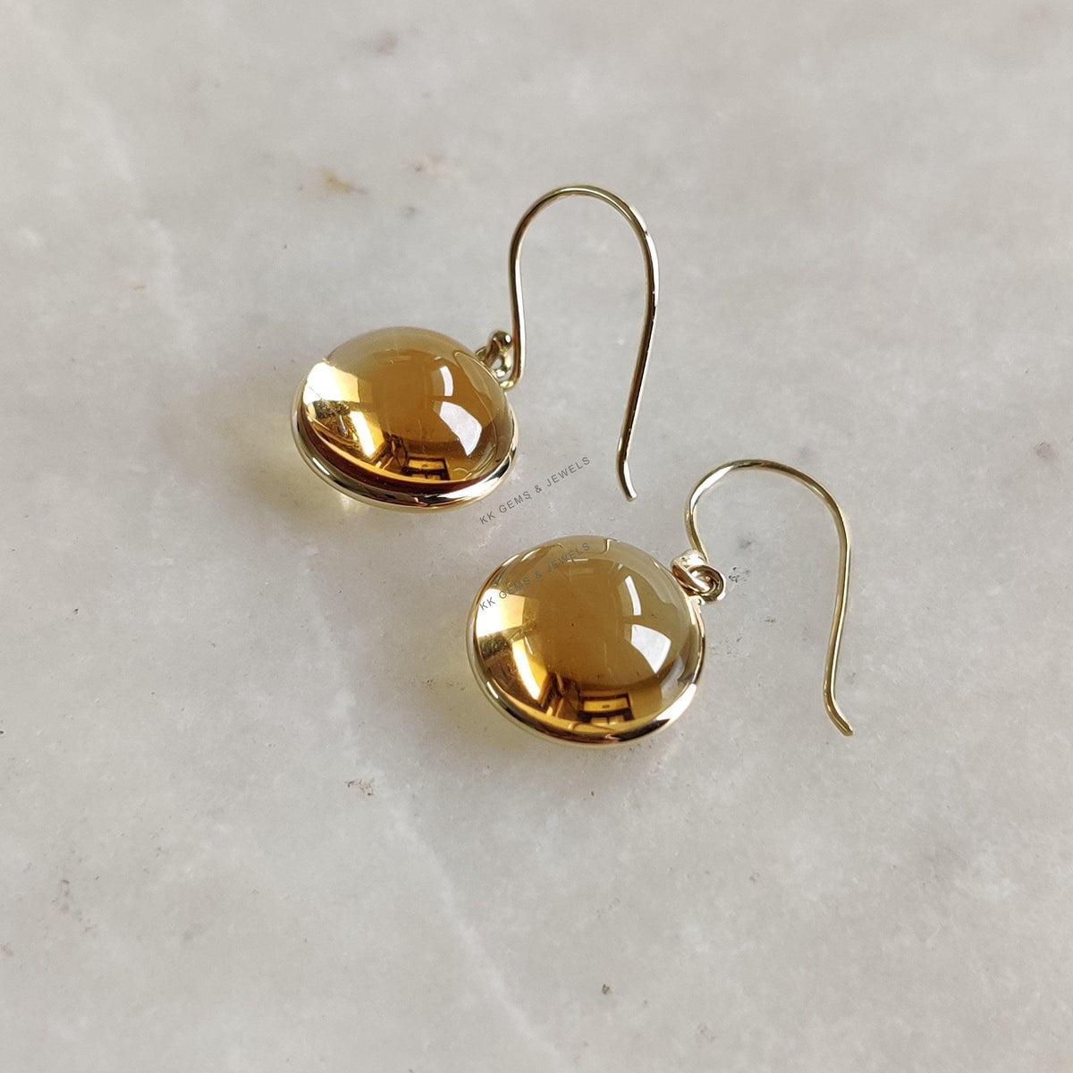 14K Solid Gold Natural Citrine Drop Earrings, November Birthstone