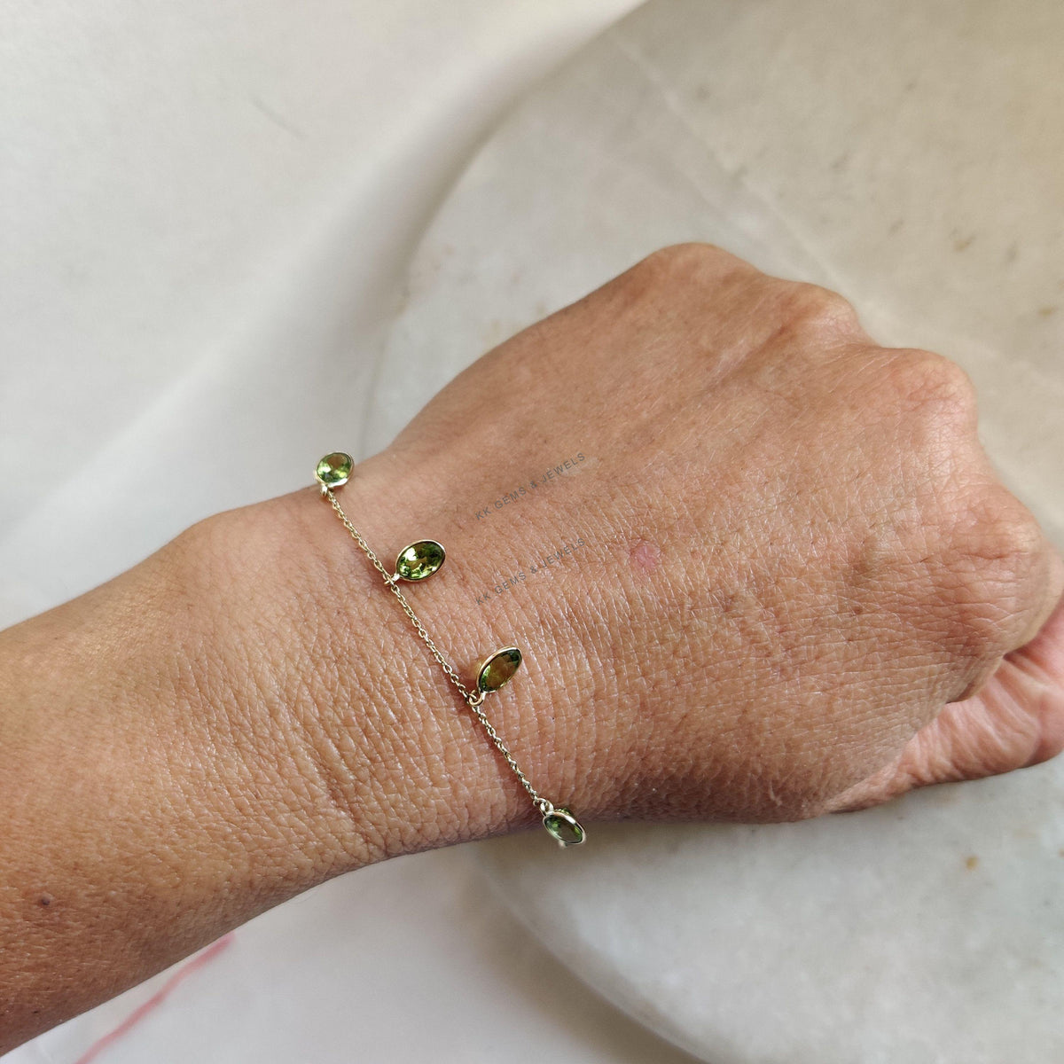 14K Solid Gold Natural Peridot Bracelet, Dainty August Birthstone Gemstone Bracelet