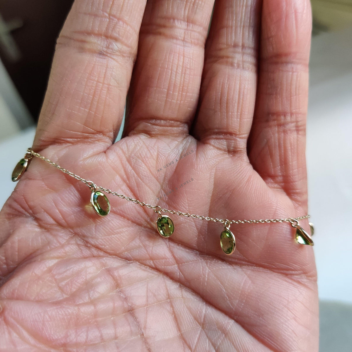 14K Solid Gold Natural Peridot Bracelet, Dainty August Birthstone Gemstone Bracelet