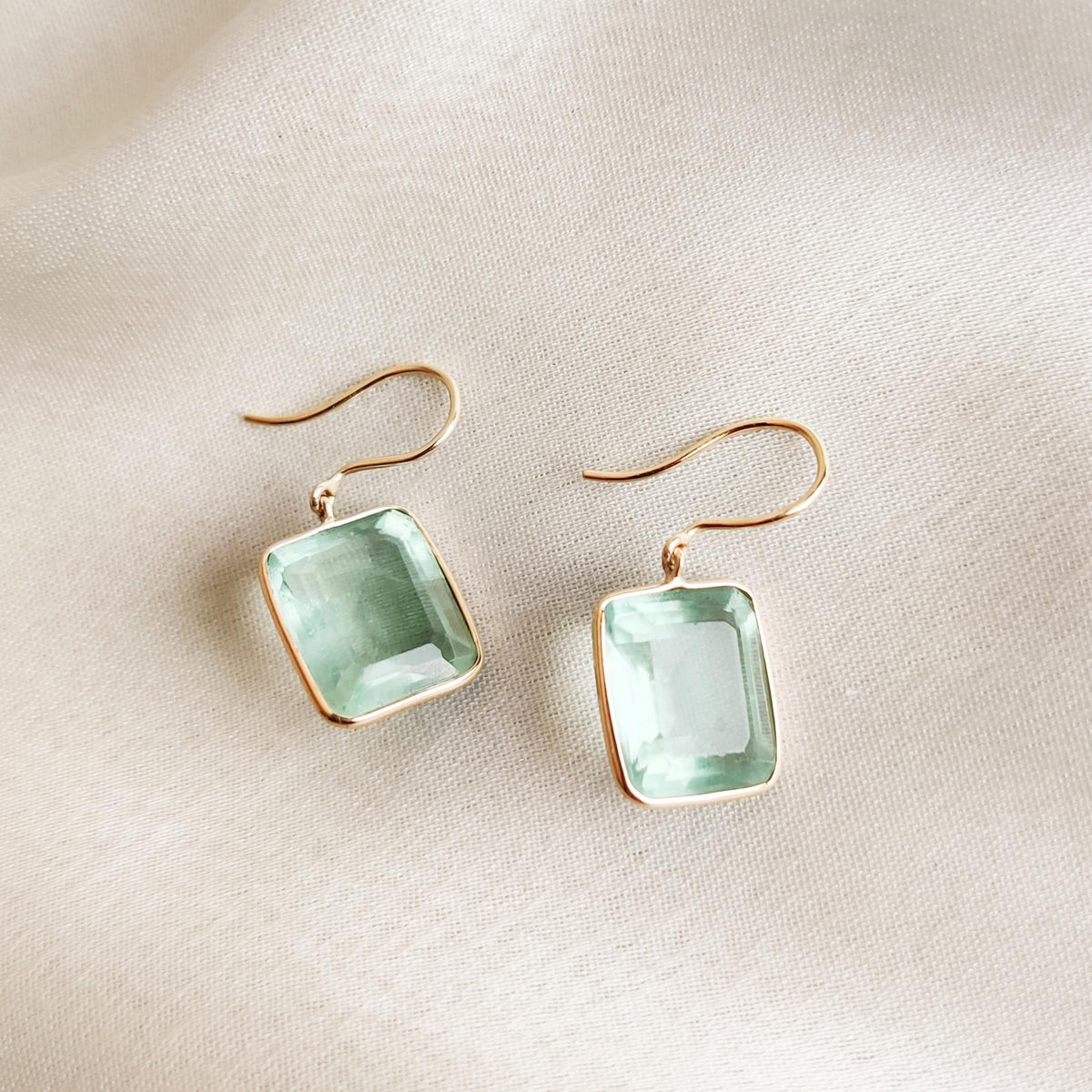 14K Solid Gold Natural Fluorite Bezel Set Earring, March Birthstone