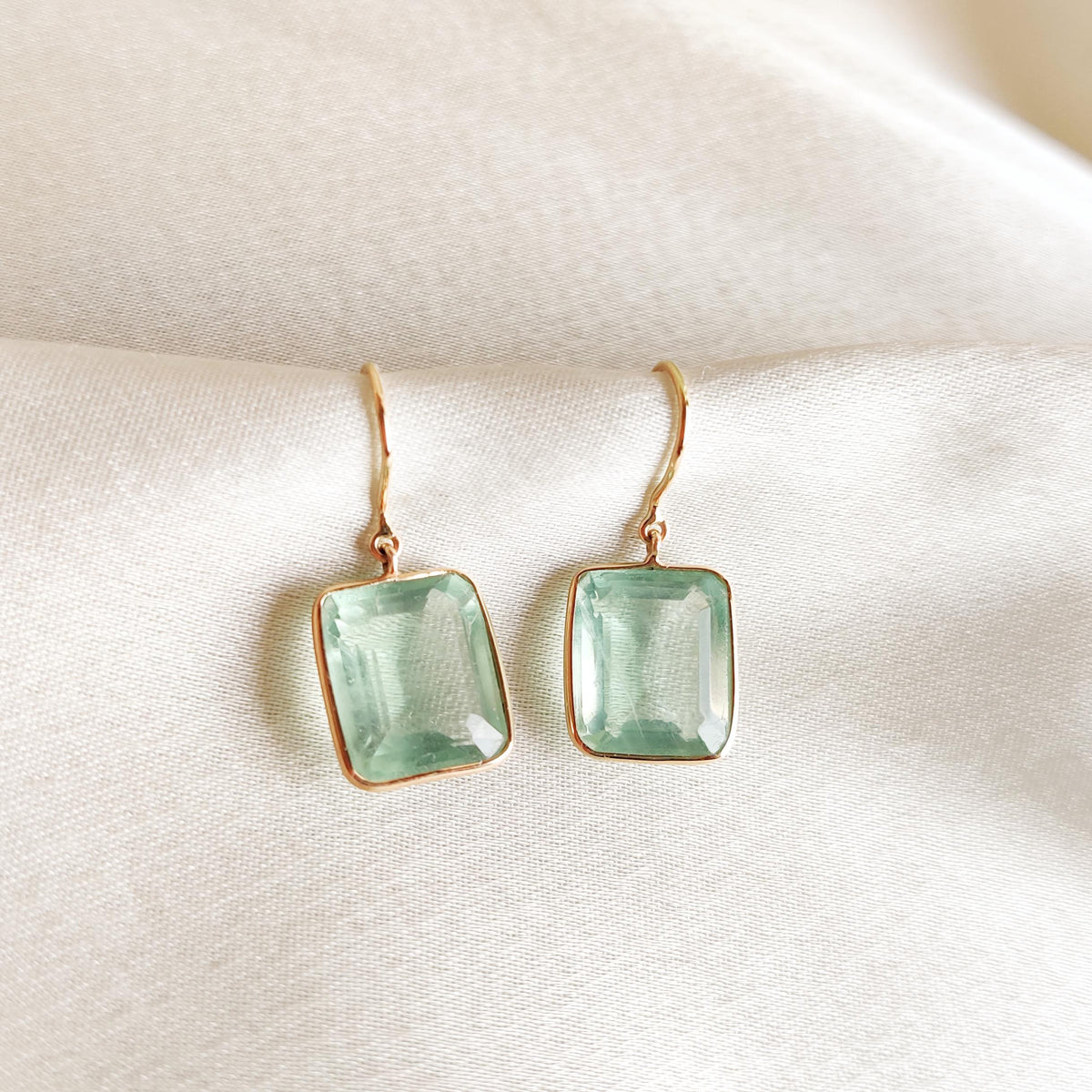 14K Solid Gold Natural Fluorite Bezel Set Earring, March Birthstone