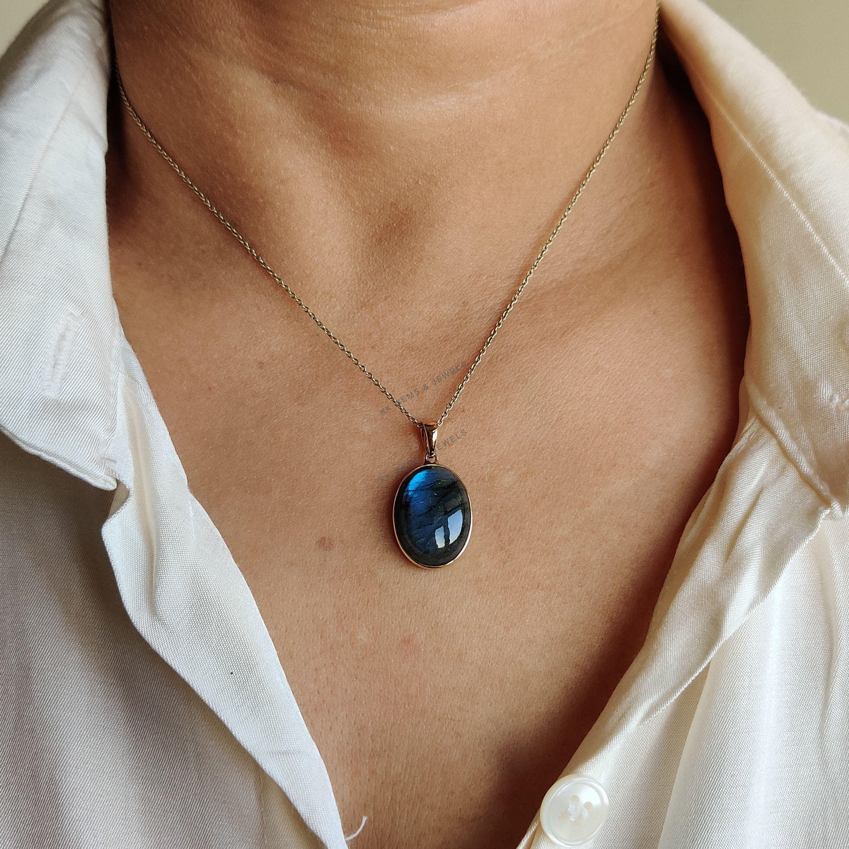 Natural Labradorite Pendant: 14K Solid Yellow Gold Bezel, November Birthstone