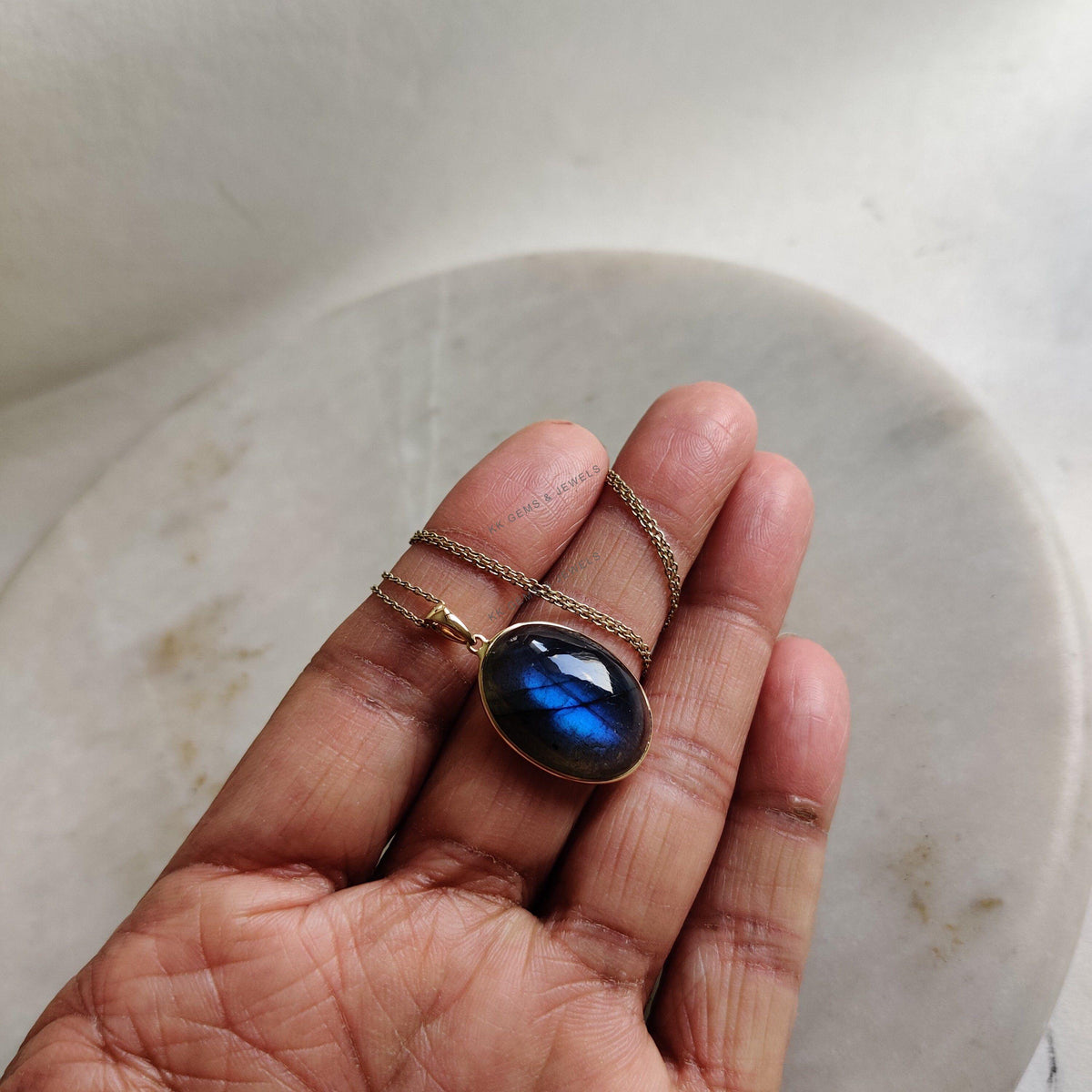 Natural Labradorite Pendant: 14K Solid Yellow Gold Bezel, November Birthstone
