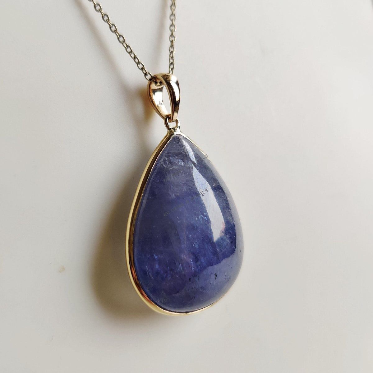 Natural Bi-Color Tanzanite Pendant, Pear Cabochon, 14K Solid Yellow Gold Pendant, Christmas Present