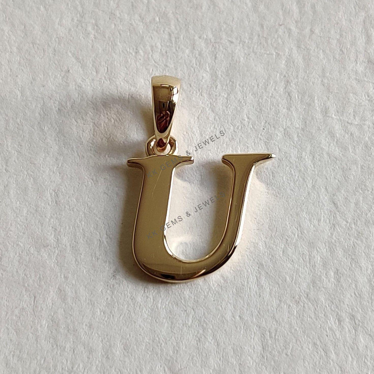 14K Solid Yellow Gold Initial U Pendant, Alphabet Charm