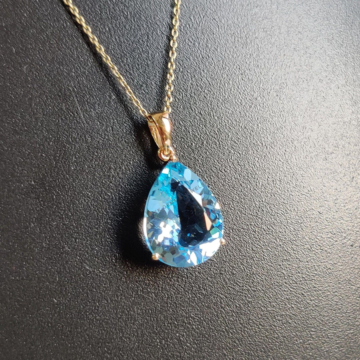 Natural Sky Blue Topaz Pendant, 14K Solid Yellow Gold Pear Gemstone, December Birthstone