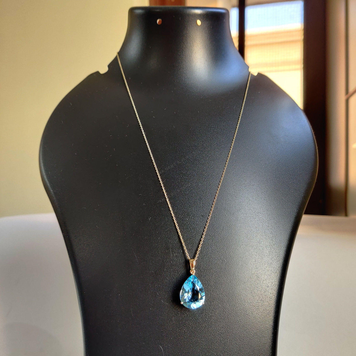 Natural Sky Blue Topaz Pendant, 14K Solid Yellow Gold Pear Gemstone, December Birthstone