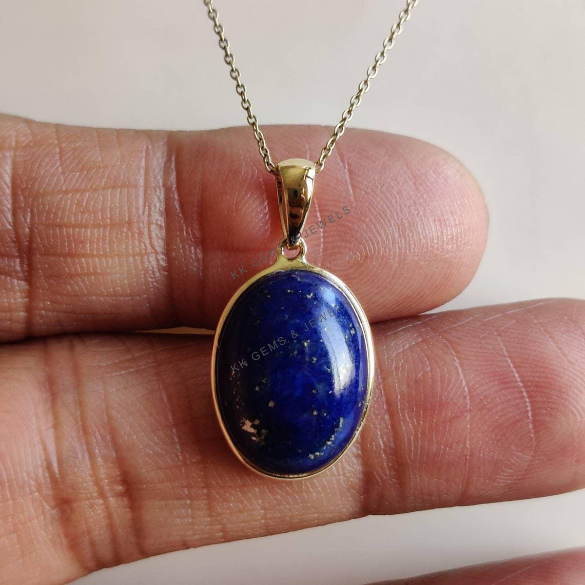 Natural Lapis Lazuli Pendant, 14K Solid Yellow Gold Bezel, September Birthstone