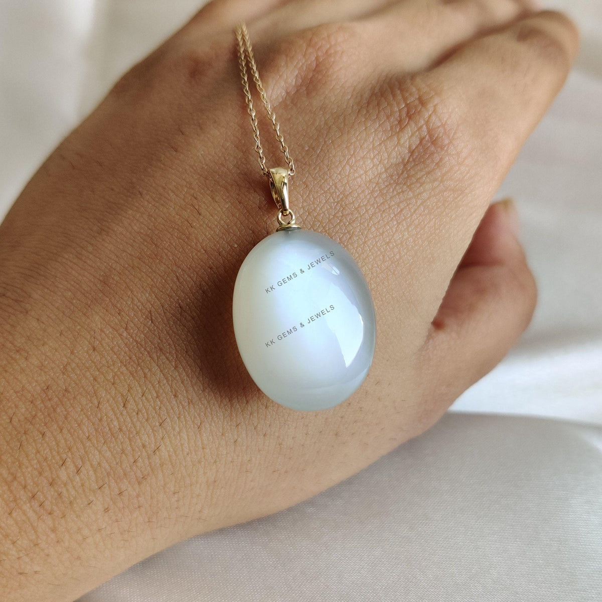 14K Solid Yellow Gold Natural White Moonstone Drill Pendant, June Birthstone Jewelry