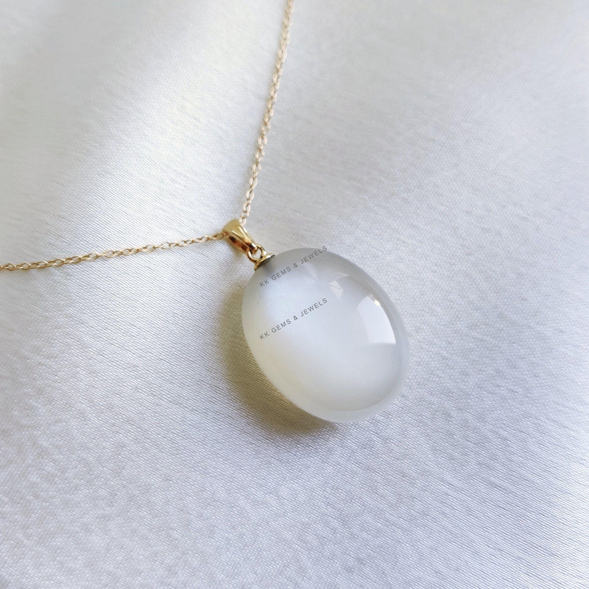 14K Solid Yellow Gold Natural White Moonstone Drill Pendant, June Birthstone Jewelry
