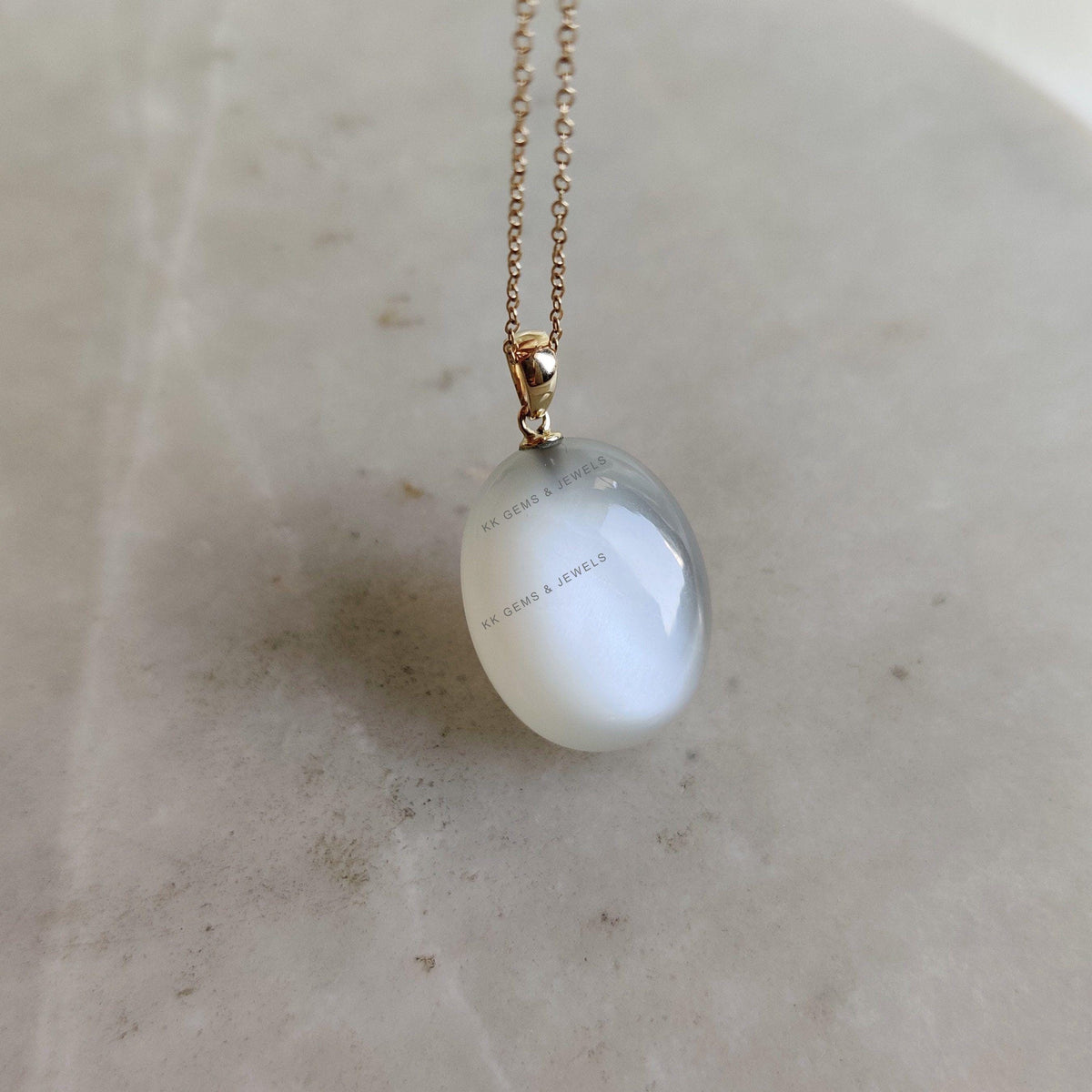 14K Solid Yellow Gold Natural White Moonstone Drill Pendant, June Birthstone Jewelry