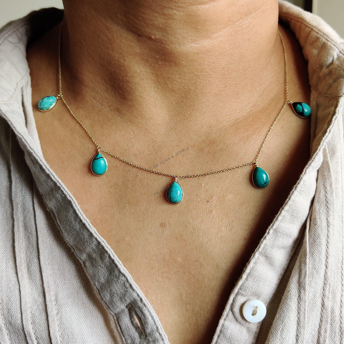 Natural Sleeping Beauty Turquoise 14K Solid Gold Necklace, December Birthstone