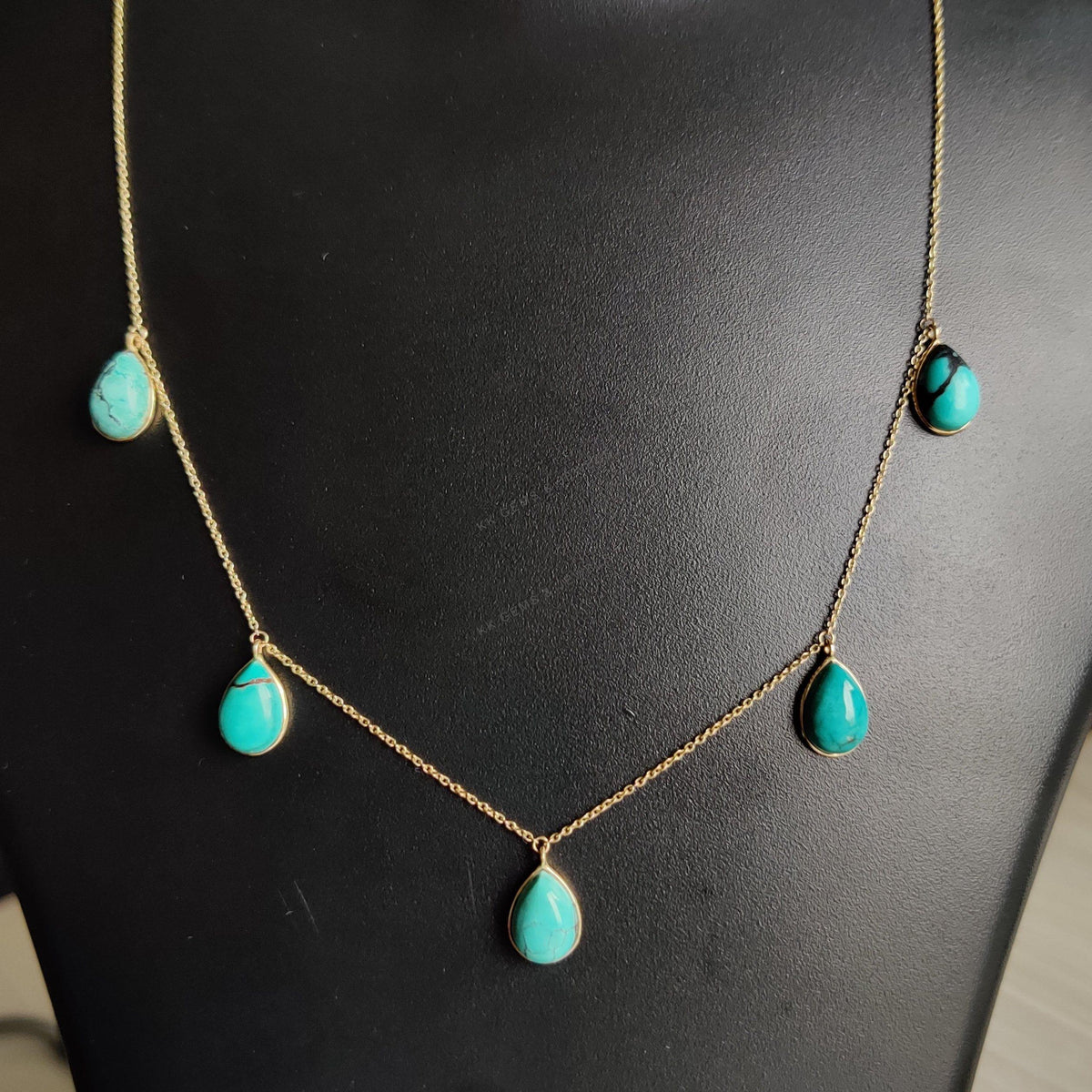 Natural Sleeping Beauty Turquoise 14K Solid Gold Necklace, December Birthstone