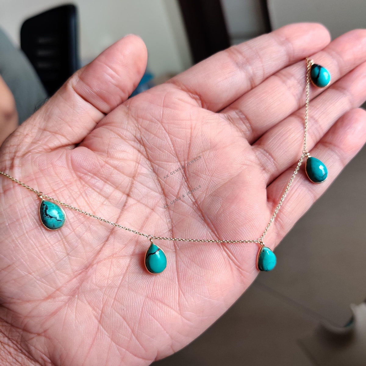 Natural Sleeping Beauty Turquoise 14K Solid Gold Necklace, December Birthstone