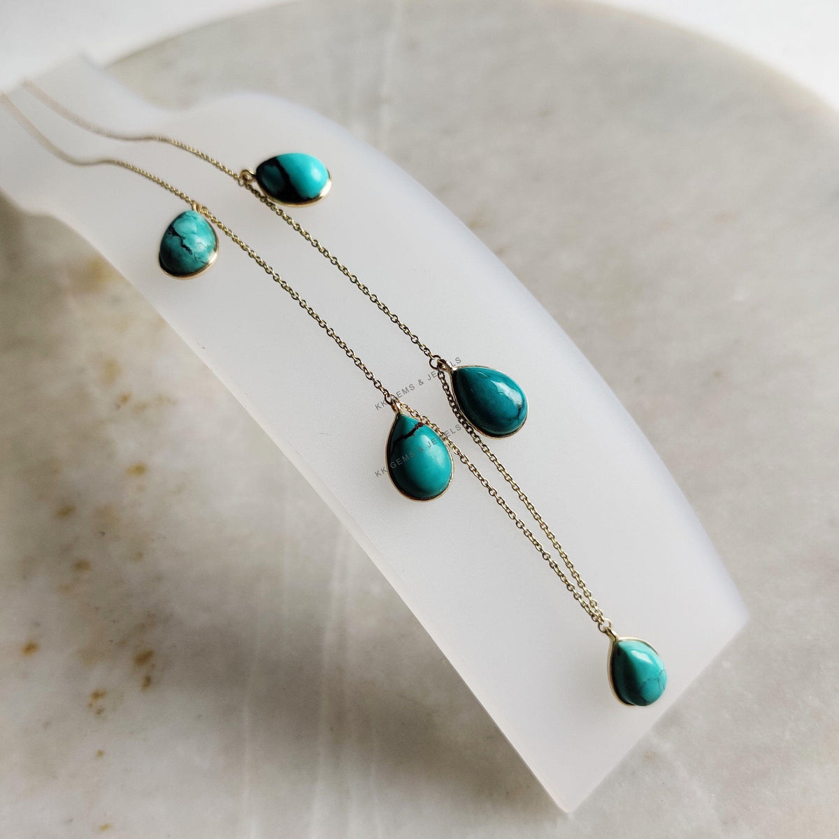 Natural Sleeping Beauty Turquoise 14K Solid Gold Necklace, December Birthstone