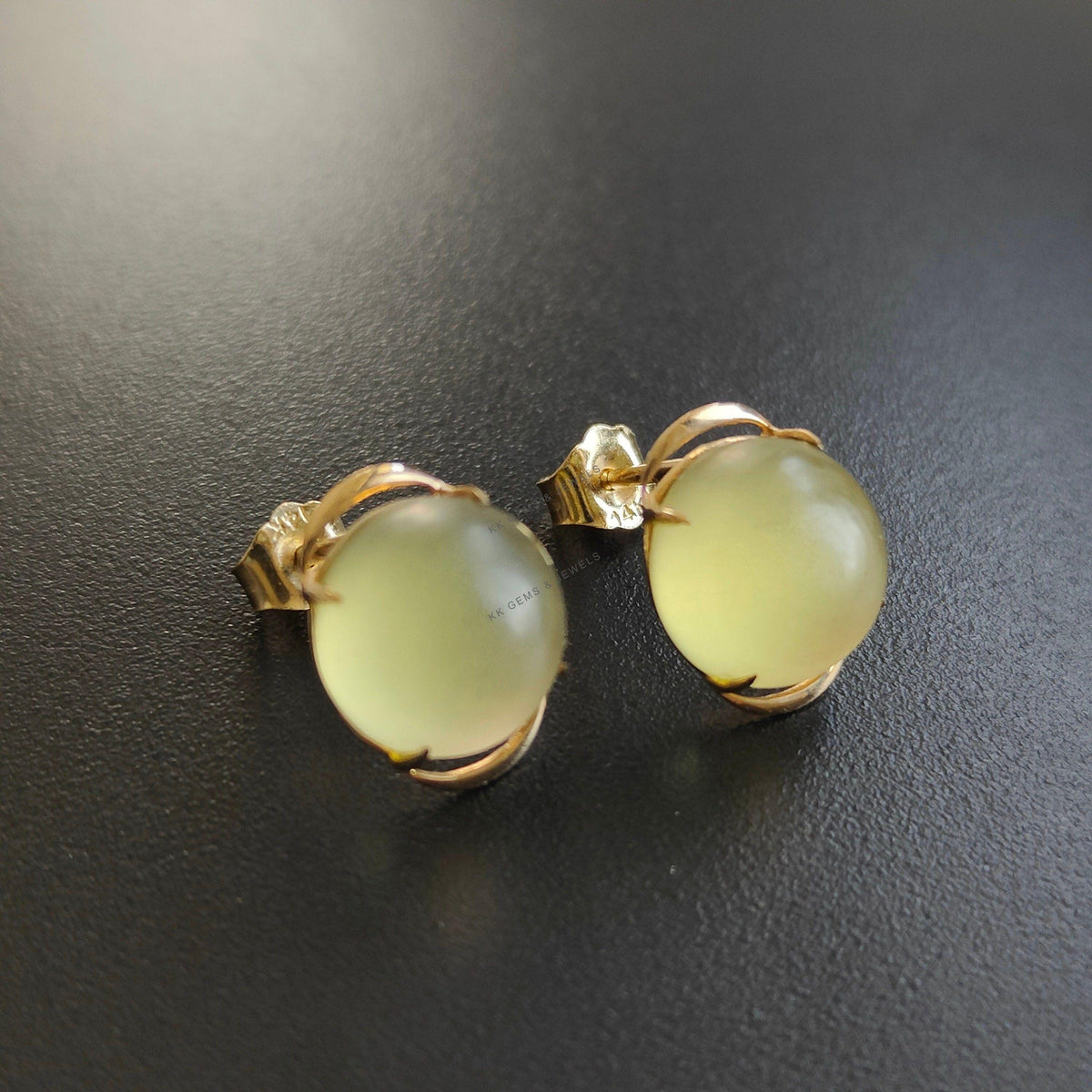 14K Solid Yellow Gold Natural Yellow Quartz Stud Earrings, November Birthstone