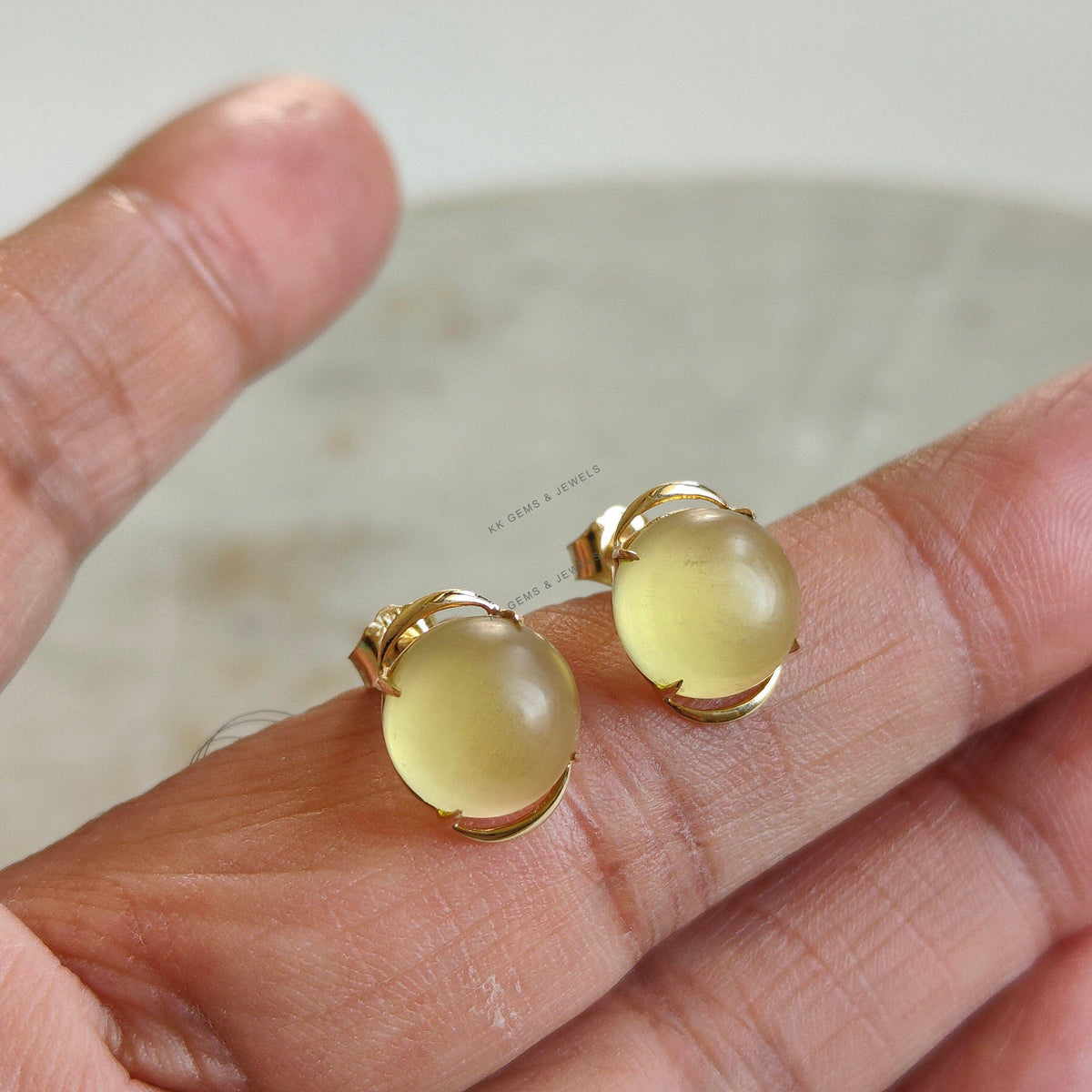 14K Solid Yellow Gold Natural Yellow Quartz Stud Earrings, November Birthstone