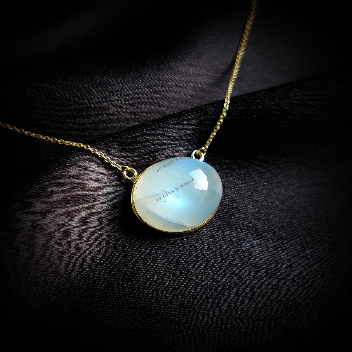 14K Solid Gold Natural Rainbow Moonstone Chain Necklace, June Birthstone