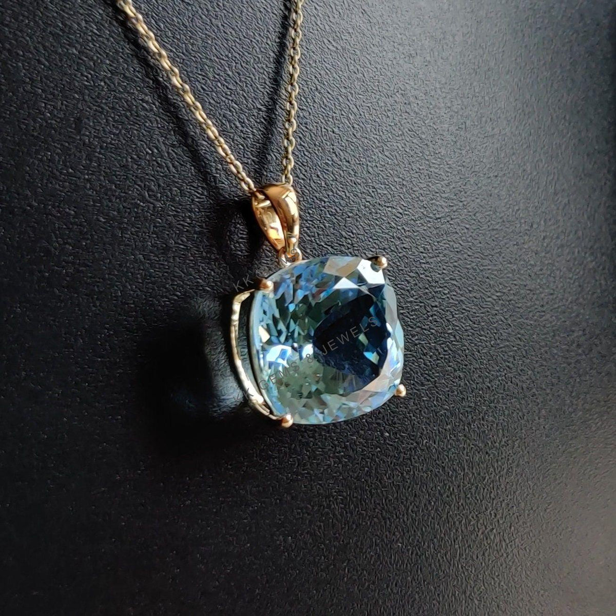Natural Sky Blue Topaz Pendant, 14K Solid Yellow Gold, December Birthstone