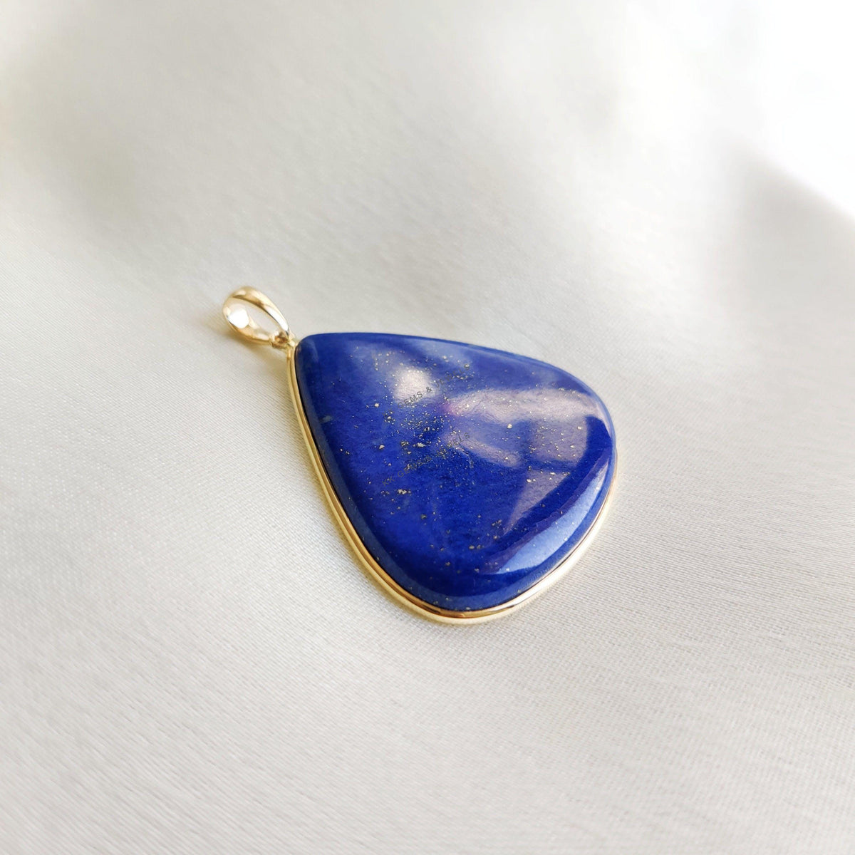 14K Solid Gold Natural Lapis Lazuli Pendant, Triangle Gemstone, September Birthstone